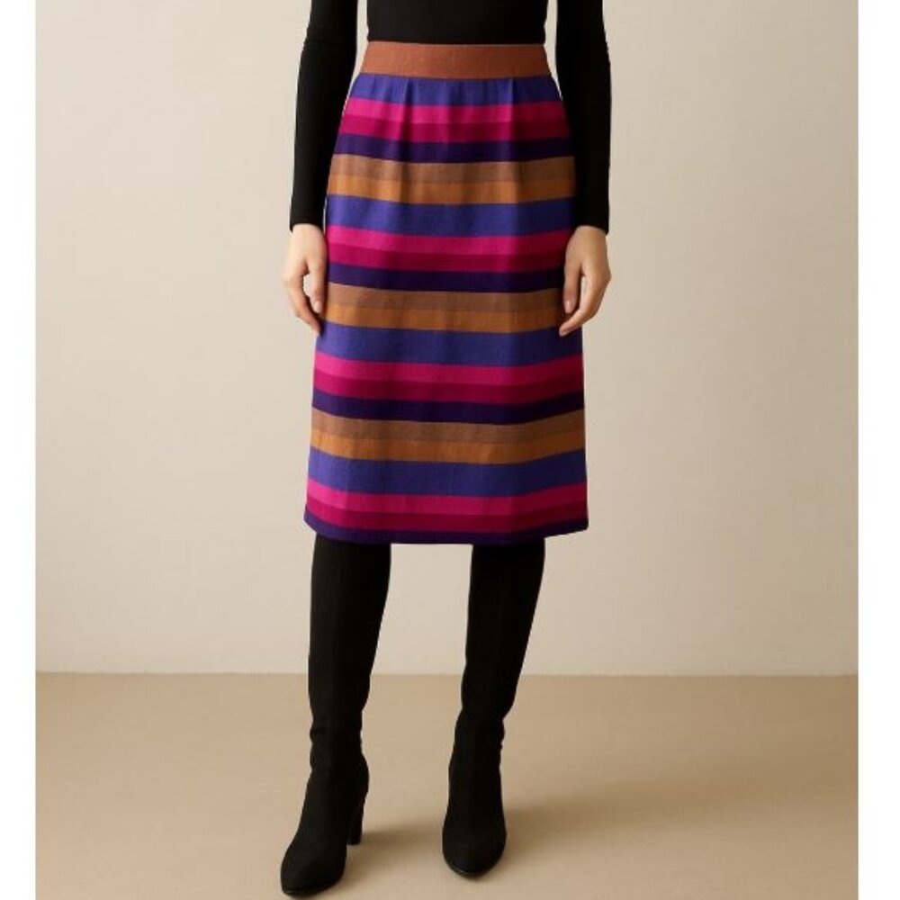 VTG Skirt Sz XS Dupioni Silk Multicolor Stripes Handmade Faux Wrap Fully Lined